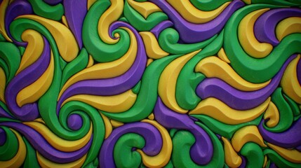 Colorful swirl pattern in green, purple, and yellow tones for Mardi Gras  