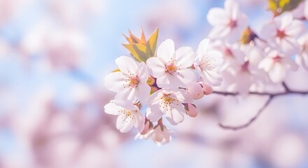 Beautiful Cherry Blossom Flowers Bloom in Spring Sunlight