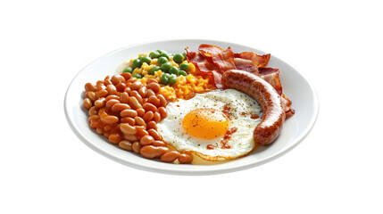 Full English Breakfast with Sausage and Egg isolated on a transparent background