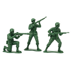 Fototapeta premium Green plastic toy soldiers in combat poses with rifles