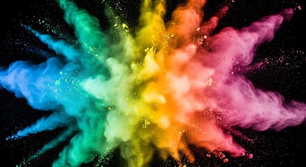 Naklejka premium Colorful Powder Explosion Bursting on Black Background dust