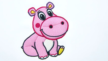 Naklejka premium Embroidered hippo design
