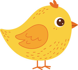 Cute yellow baby chick cartoon illustration, flat vector design, adorable farm bird character, minimalist animal drawing for kids, nursery art