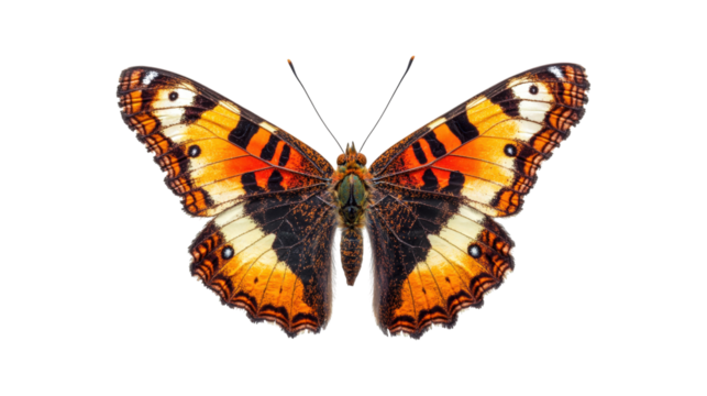Orange black white butterfly wings isolated on a transparent background