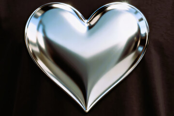 - Polished metal heart sculpture in modern minimalist style silver love