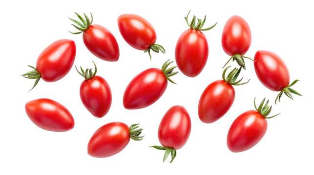 Red Grape Tomatoes Scattered isolated on a transparent background