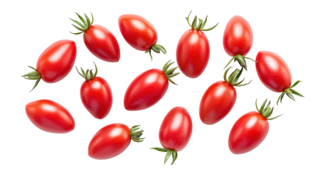 Red Grape Tomatoes Scattered isolated on a transparent background - Powered by Adobe