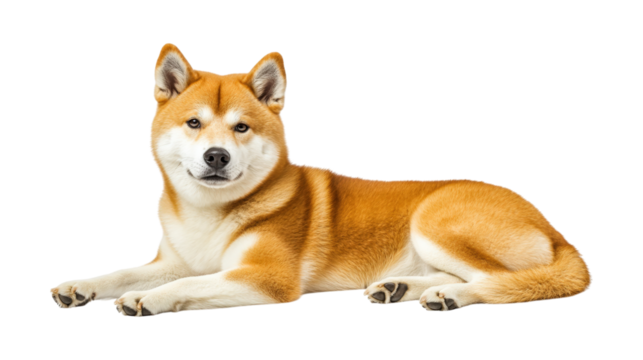 Shiba Inu dog lying down isolated on a transparent background