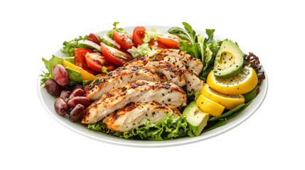 Sliced grilled chicken breast salad isolated on a transparent background 1