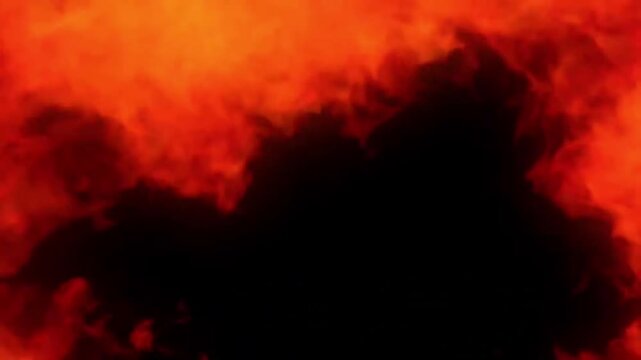 Massive fiery explosion fireball transition on dark background