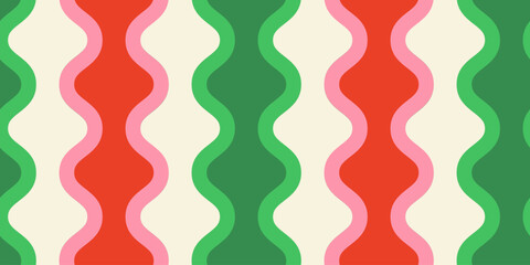 Abstract wavy vector flat background. Psychedelic seamless pattern with organic shapes in vintage mid century style 