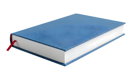 Closed Blue Textured Hardcover Book with Red Ribbon Bookmark graphic isolated on a transparent background