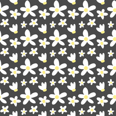 Obraz premium Ditsy Daisy Flower Seamless Pattern on Dark Background, Flat Modern design , illustration Vector EPS 10 