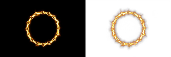 Golden glowing circular light overlay on contrasting backgrounds, creating a vibrant visual effect for design projects, enhancing creativity and artistic expression