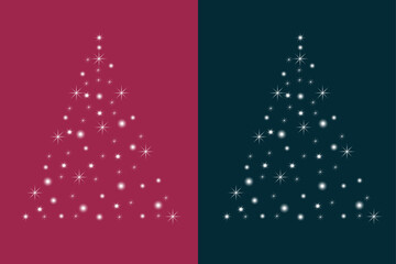 Glowing Christmas Tree Isolated. Glowing stars in the shape of a Christmas tree