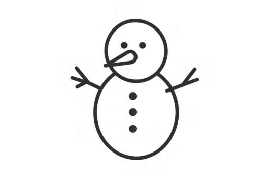 Snowman line art drawing representing winter holidays and christmas season concept on transparent background