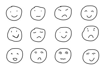 Set of different smiley face showing various emotions isolated on white or transparent, set of smiley faces