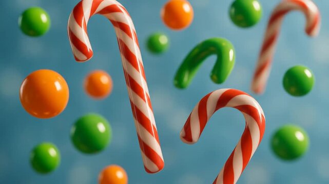festive candy canes and colorful sweets background