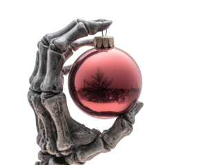 Skeleton Hand Holding Pink Ornament PNG Gothic Christmas Aesthetic Clipart