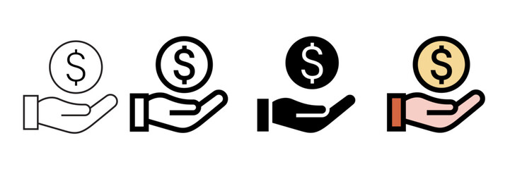 Set of minimalist financial hand icons with transparent background, depicting payment, income, donation, charity, and wealth management symbols, vector illustration
