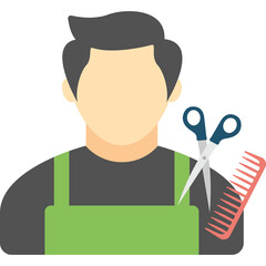 Male Barber Holding Hairdressing Scissors and Comb Icon in a Flat Design Style