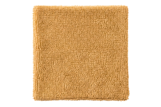 Soft yellow microfiber chenille bath mat with shaggy texture isolated on transparent background