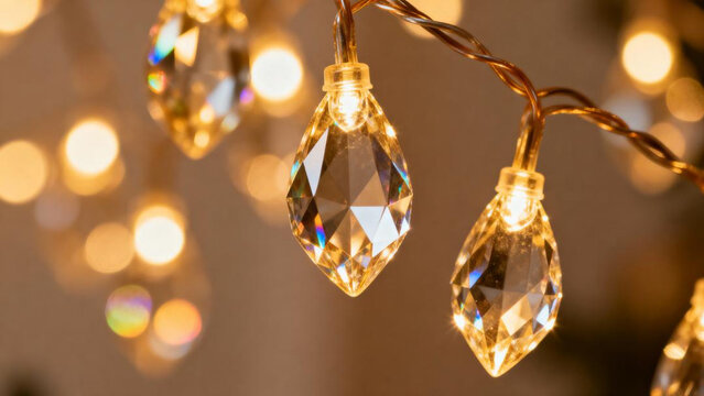 Crystal-shaped fairy lights glowing warmly for Christmas decoration