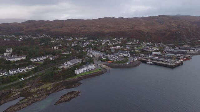Aerial view of Kyle of Lochalsh, village in the Scottish Highlands
