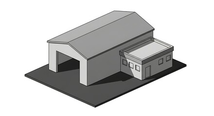 Isometric Illustration of a Warehouse Building with Office.