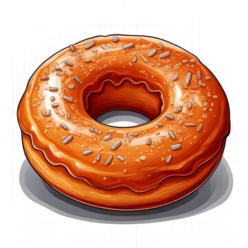 Delicious Donut with Orange Glaze and Sprinkles Illustration.