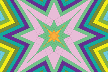 Vibrant geometric starburst pattern with psychedelic colors