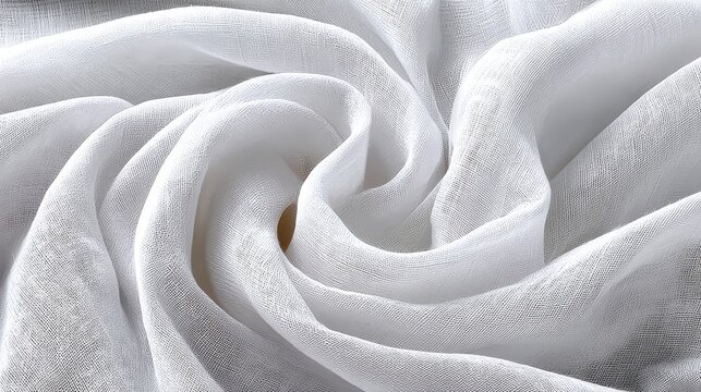 Close-Up of Elegant White Linen Fabric with Abstract Twisted Design and Soft Texture for Fashion