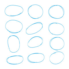 Hand drawn oval and circular shapes with pen and pencil. Scribbles, doodles . Hand drawn circles frame set. Doodle highlight ovals. Marker sketch. Highlighting text and important objects . 