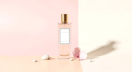 Elegant Essence of Fragrance: A luxurious perfume bottle, exquisitely designed and filled with a delicate, captivating scent. It rests gracefully alongside elegant accessories in soft focus.