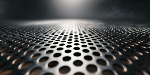 Abstract Metal Grid: Industrial design showcasing a close-up of a perforated metal grid, perfect for texture and background use
