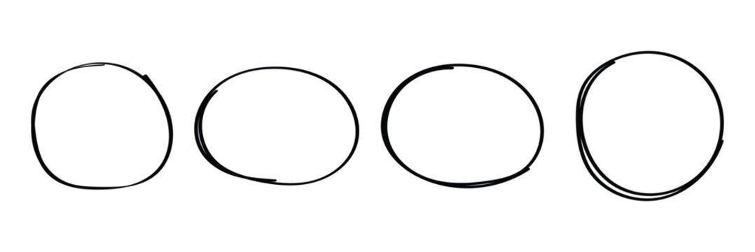  balck Hand drawn circles frame set. Doodle marker highlight ovals. Marker sketch. Highlighting text and important objects. Round scribble frames. eps 10 