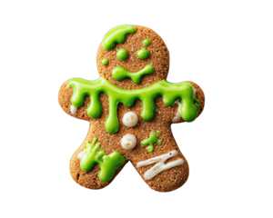 Cute Gingerbread Man Cookie with Green Slime Halloween Christmas Crossover