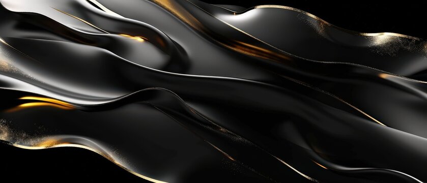 Luxurious black background with flowing golden metallic lines and smooth textures. Perfect for premium branding, technology design, or elegant modern presentations.