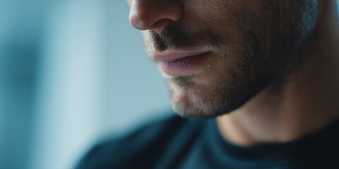 Obraz premium Close-up portrait of a man, emphasizing his nose, lips, and facial hair