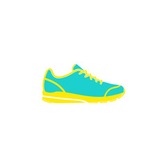 Turquoise running shoe with yellow accents sits isolated on white, symbolizing fitness and active lifestyle, presented with clean simplicity.