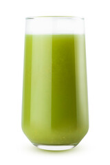 Green pulpy kiwi juice or multifruit fresh juice in glass, isolated, white background. Healthy vitamin vegetarian cocktail for detox antioxidant diet program, fitness meny, wholesome homemade cuisine.