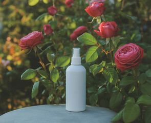 White Spray Bottle with Roses Backdrop Outdoor