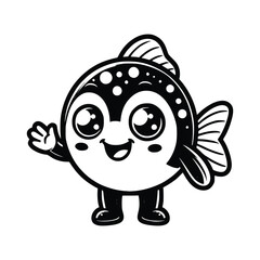 Cute Cartoon Fish Mascot Waving – Adorable Sea Character Vector Illustration
