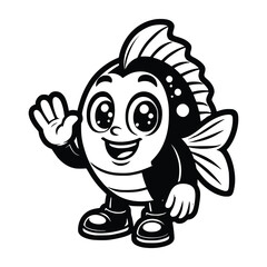 Cute Cartoon Fish Mascot Waving Hand – Friendly Sea Character Vector Illustration