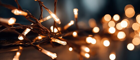 Warm glowing fairy lights with bokeh effect, creating a festive and magical atmosphere for holiday season and celebration