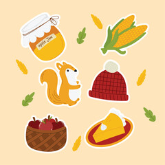 Thanksgiving Stuff Illustration for Holiday Celebration with Pumpkin Pie Turkey Leaves and Autumn Decoration