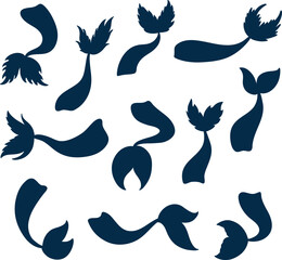 Set of mermaid tail vector silhouettes in varied shapes and styles for ocean themed designs
