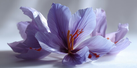 A close-up view of a vibrant purple flower in full bloom, showcasing delicate petals and intricate details