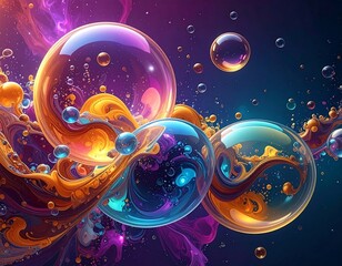 Ornate translucent spheres amidst swirling abstract vibrant colors