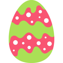 Decorative Easter Egg with Green and Pink Wavy Patterns and White Circles on Transparent Background